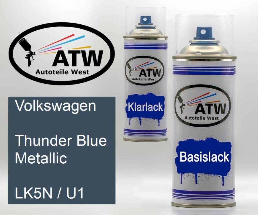 Volkswagen, Thunder Blue Metallic, LK5N / U1: 400ml Sprühdose + 400ml Klarlack - Set, von ATW Autoteile West.